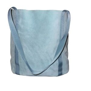 EUC Genuine Suede Tiffany Blue Shoulder Tote Double Handle Everyday Luxury